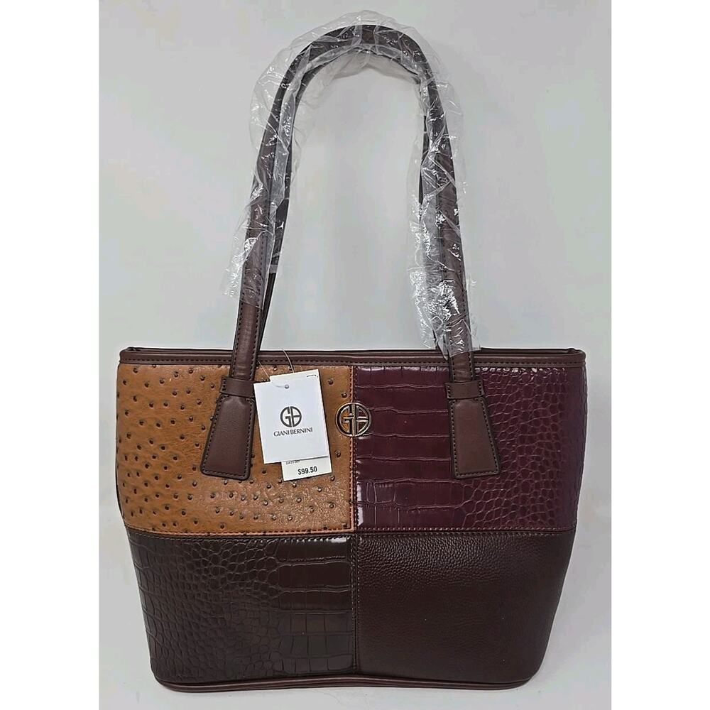 Giani Bernini Color blocked Tote Brown Multicolor Bag Women shoulder U216
